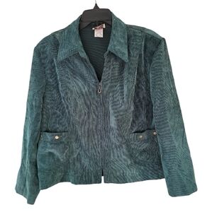 Vintage Company collection size 14 petite green corduroy zip up jacket Pockets